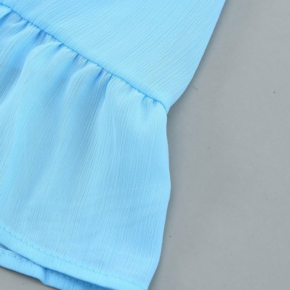 Light Blue Spaghetti Straps Pleated Ruffled Tank Top - Picture 10 of 13